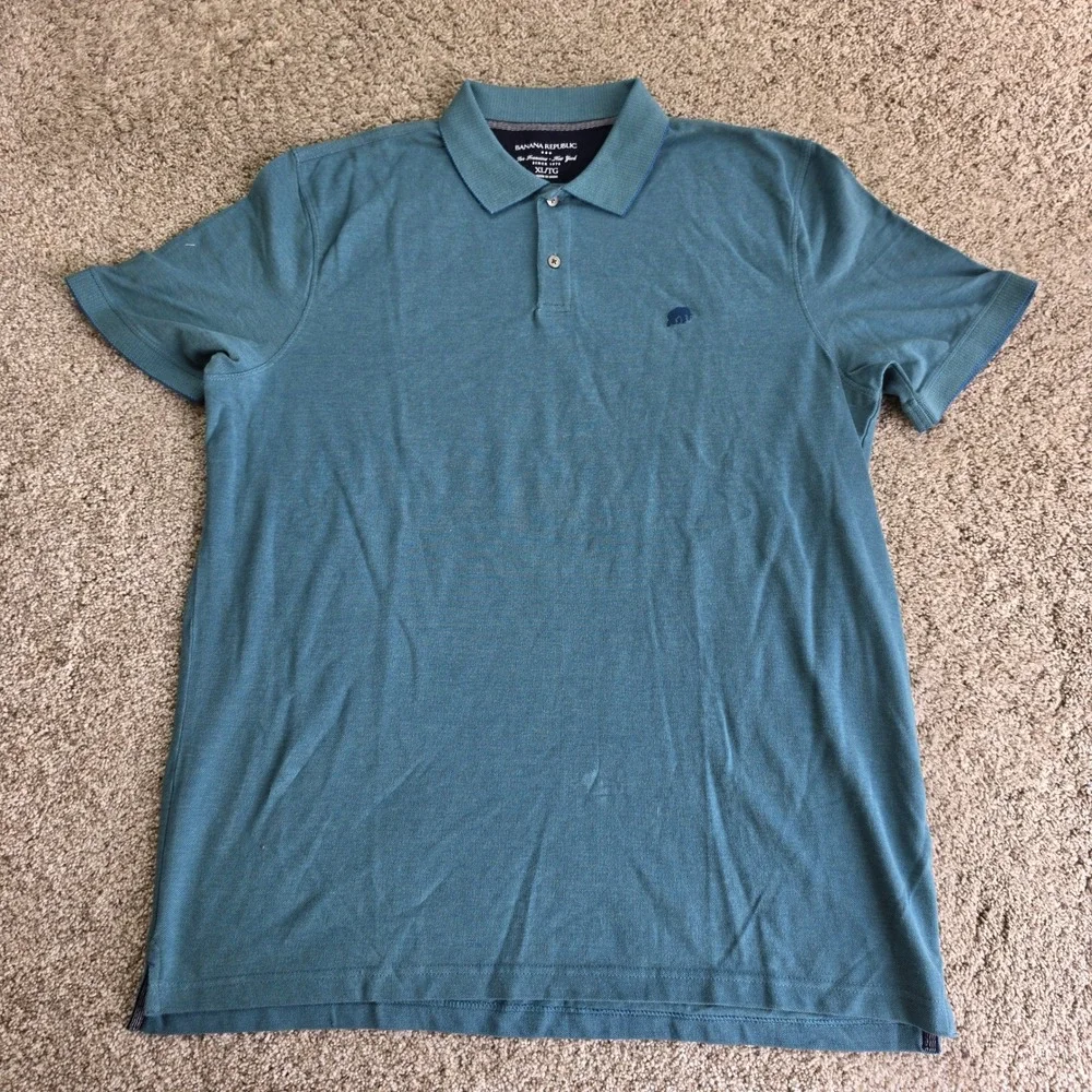 Banana Republic Polo Mens XL Teal Blue 100% Cotton Elephant Logo Pique Preppy